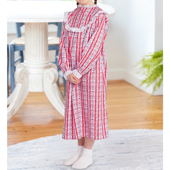 Lanz Of Salzburg Flannel Girls Tyrolean Nightgown Sz 7/8 Christmas Eve Cozycore - Picture 1 of 6